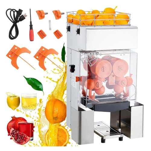 Automatic Commercial Juicer Machine, 110V 120W Orange Squeezer with Pull-Out Filter Box and Two Peel Buckets - Stainless Steel, Easy to Clean, Large-Capacity Auto-Feeding Basket