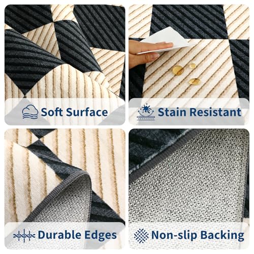 Image of Garvee 5x7 Black and Brown Checkered Rug for Living Room, Washable Rugs 5x7 Non Slip Soft Low Pile Geometric Print Plaid Area Rug for Dining Room Bedroom Nursery Office Playroom Carpet