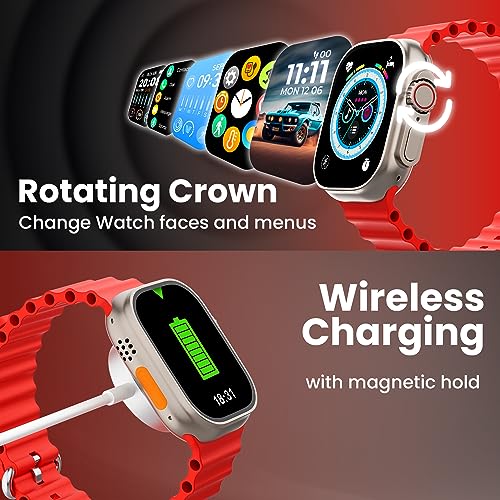 Image of Kratos SW17 Ultra+ Smartwatch with 1.96 inch Touch Display, Advanced BT Calling, Wireless Charging Smart Watch, Voice Assistant, 100+ Sports Modes, Rotating Crown, Metallic Body, IP67, Heart Rate, SpO2