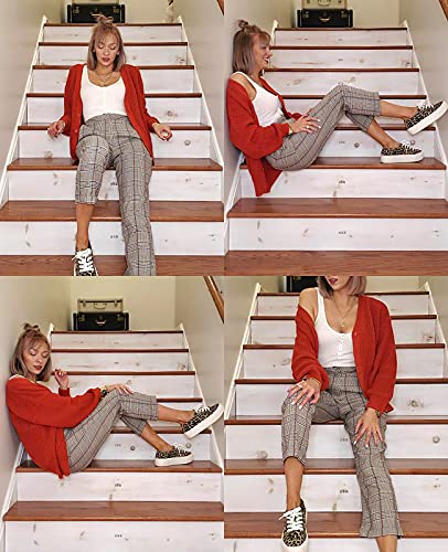 Qualfort Women's Cardigan Sweater 100% Cotton Button-Down Long Sleeve Oversized Knit Cardigans Orange Red Medium #TOP2