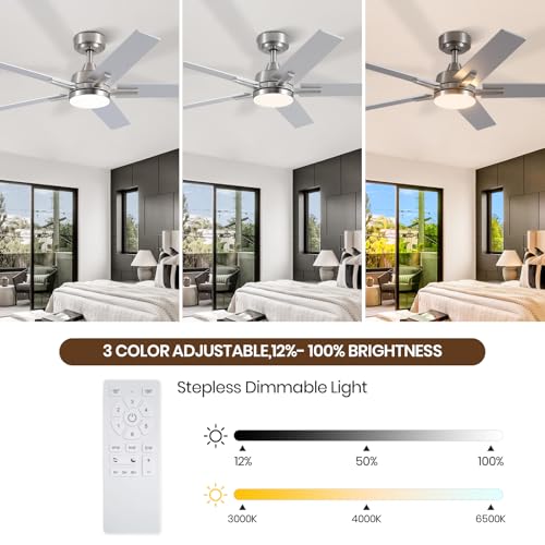 Image of Ceiling Fans with Lights and Remote, 52 Inch Brushed Nickel Ceiling Fan