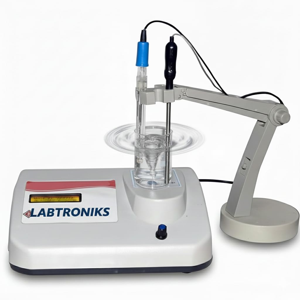Labtroniks pH Meter with Inbuilt Magnetic Stirrer pH Range 0 t0 14 ATC Model with Temprature+Beaker+ Stirrer+ Stand + 4pH,7pH,9.2pH Buffer+ Jars+ Stirrer Bar complete Set NABL certified-image-34