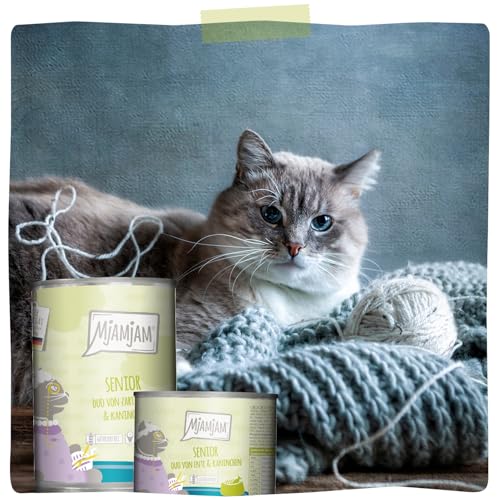 MjAMjAM - Premium Nassfutter für Katzen - Senior - DUO von zarter Ente & Kaninchen, 6er Pack (6x200g), getreidefrei