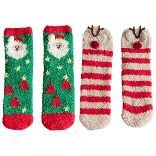 2 Piezas Calcetines de Navidad Calcetines, Estilos de alce y Papá Noel, calcetines mujer invierno,...