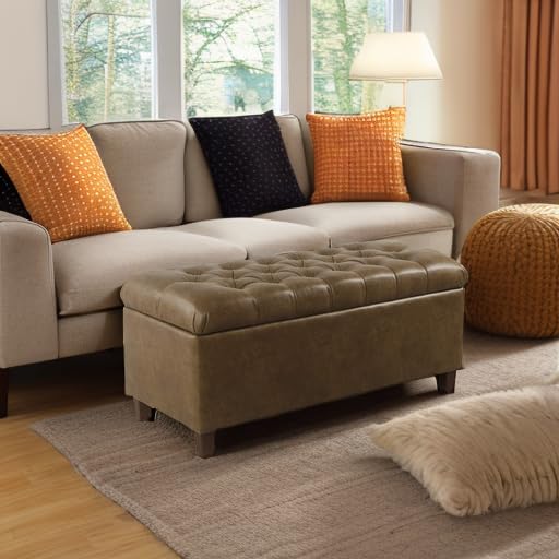 Homepop Home Decor | Button Tufted Storage Bench | Ottoman Bench with Storage for Living Room & Bedroom, Distressed Brown Faux Leather by HomePop - Image 5