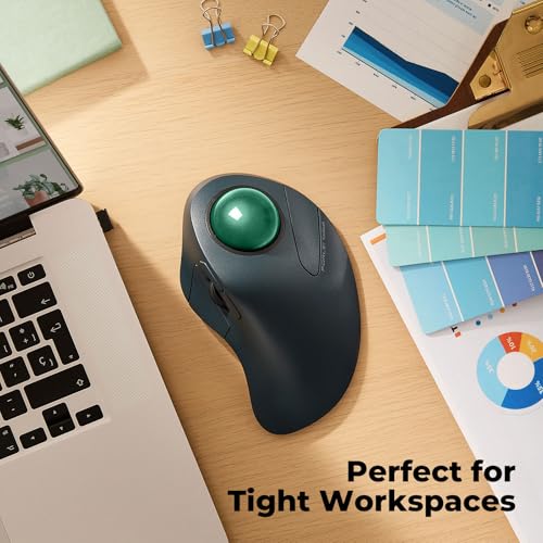 Image of Ergonomic Wireless Trackball Mouse for Wrist Comfort, Bluetooth & USB Receiver, Rechargeable Rollerball Mouse with 44mm Index Finger Trackball, 5 DPI Levels, Multi-Device for PC, Mac, Laptop