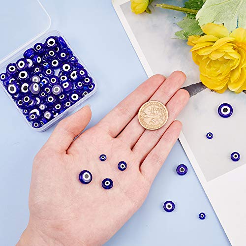 NBEADS 90 Pcs Evil Eye Lampwork Flat Round Spacer Beads for Jewelry Making, blue, 120 Pcs-4 Sizes - Image 4