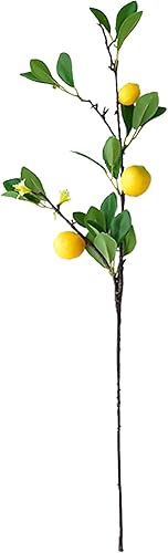 Miniatura 2 de JOROBURO Paquete de 3 ramas de limón artificiales, ramas de limón falsas amarillas vívidas con hojas verdes, decoraciones florales artificiales de