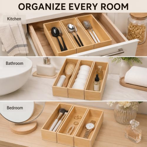 STOBAZA 3pcs Wood Storage Box Bamboo Drawer Organizer Stackable for Kitchen Makeup Utensils by STOBAZA - Used condition - Image 8