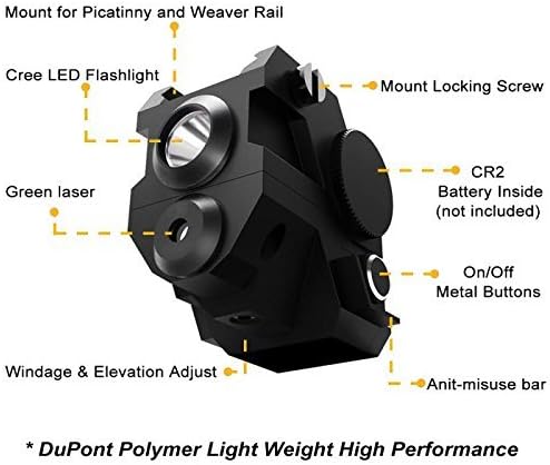 Ade Advanced Optics ALCB-2 Mini Tactical Sub Compact Rail Mount Green Laser Sight with LED Flashlight, Black