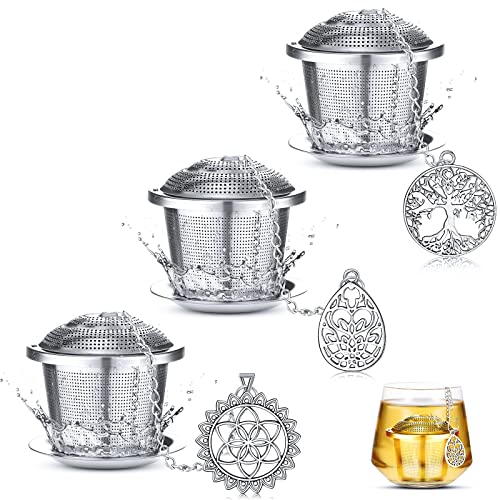 Tea Infusers For Loose Tea 3 Sets Loose Leaf Tea Steeper Tea Strainer Stainless Steel Tea Ball For Loose Tea Holder Tea Mesh Strainer Tea Filters With Drip Trays And Pendant (Plant Style) #TOP5