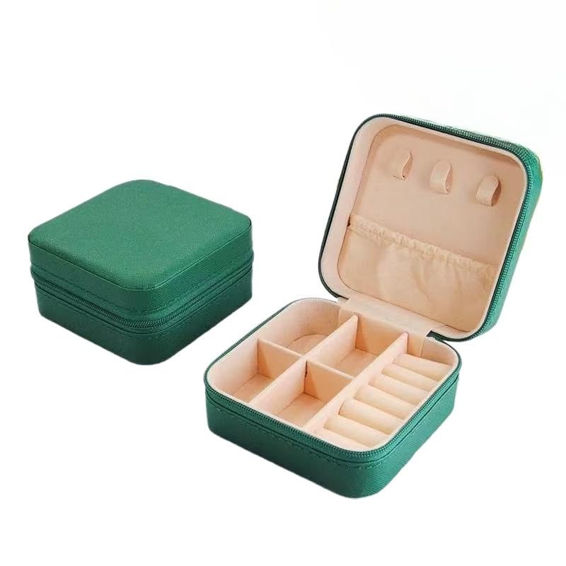 Porta Jóias Portátil | Mini Maleta Estojo Organizador Brincos Bijuterias Colares Anéis (3,verde escuro)