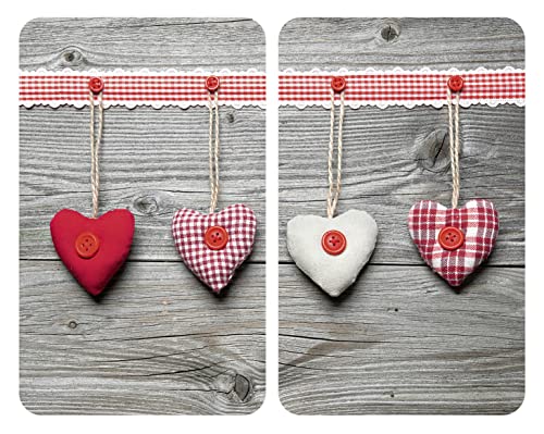 WENKO Protection plaque de cuisson, «Coeurs», plaque de protection induction, gazinière, vitrocéramique, verre trempé, Lot de 2, 30x52 cm
