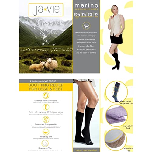 Image of ja vie 80% Merino Wool Ultra Soft 15-20mmHg Graduated Compression Socks for Women & Men