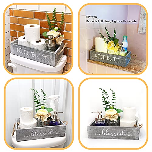 Rustic Bathroom Decor Box, Besuerte Toilet Paper Holder, Back of Toilet Decor Wooden Basket, Bathroom Organizers and Storage with Mason Jar Soap Dispenser & Artificial Flower (Large, Rustic Gray) - Thumbnail 4