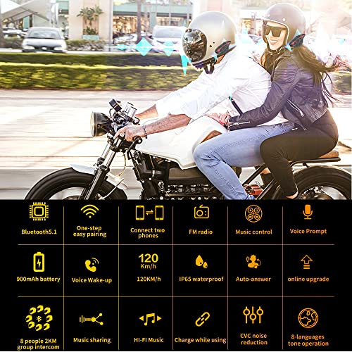 Motorbike Helmet Bluetooth intercom system,QSPORTPEAK full duplex Wireless Motorbike Interphone for 6 Riders /Range2000m/Music sharing/Multi-country tone selection,One-step easy pairing - Image 2