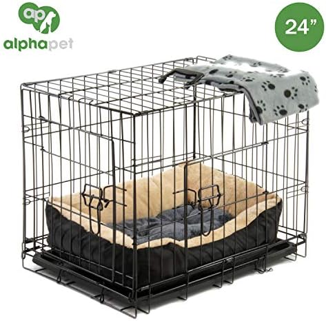 Alphapet® Heavy Duty Pet Dog Cage INCLUDING FITTED FLEECE BED AND BLANKET Puppy Rabbit Animal Car Cage Crate Foldable Carrier Run Hutch Available in 5 Sizes (Small (24") with Bed)