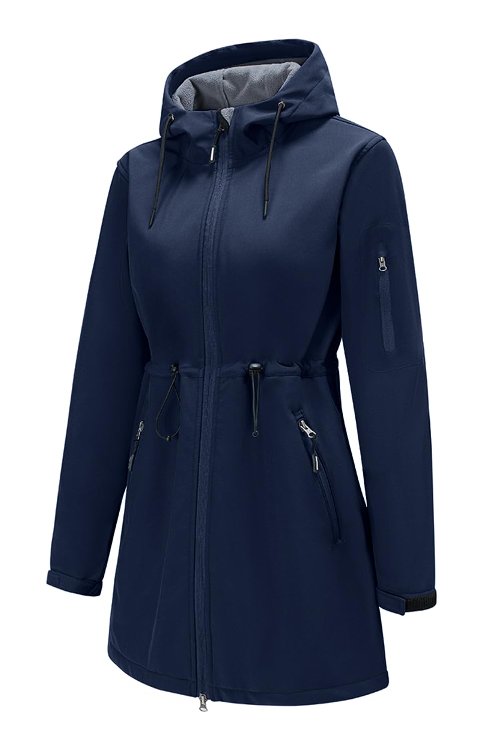FARVALUE Women's Long Softshell Jacket Waterproof Lightweight Warm Windproof Hooded Fleece Lined Rain Coat for Outdoor