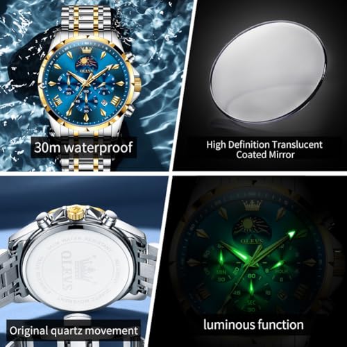 Image of OLEVS Watches for Men Analog Quartz Original Branded Mens Watch Chronograph Stainless Steel Chain 3ATM Waterproof Wrist Watch for Men
