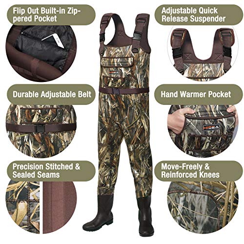 Image of Hisea Basics Neoprene Chest Waders Duck Hunting Bootfoot Waders for Men with Boots Waterproof Camo Fishing Waders