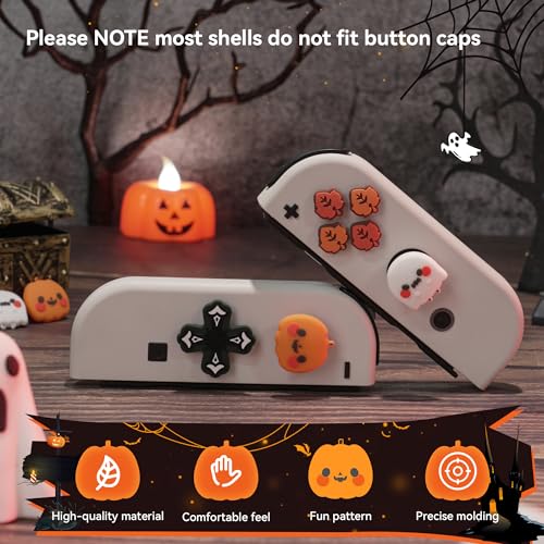 Image of GeekShare Switch accessories Cute Silicone Cross D-Pad Button Caps Set Joystick Cover - ABXY Key Buttons Sticker Spooky Gift Compatible with Switch /OLED Joysticks - Pumpkin & Ghost