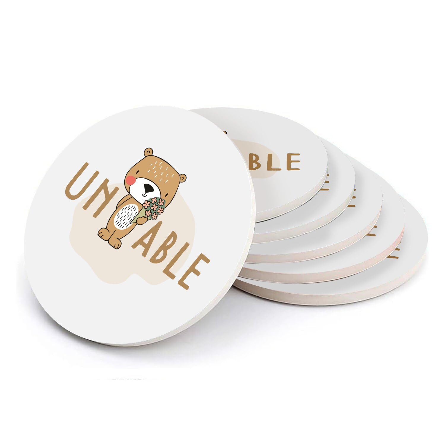 Sous verre ronds en céramique absorbante lot de 6 dessous de verre ours