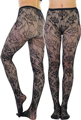 Image of ToBeInStyle Women's Elegant Floral Lace Inspired Spandex Net Full Length Tights