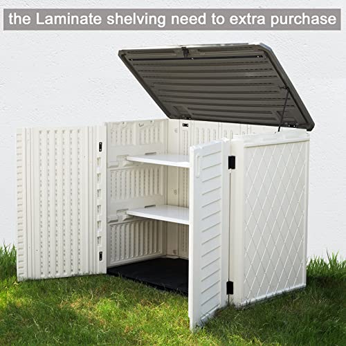 Horizontal Outdoor Garden Storage Shed For Backyards And Patios,Waterproof Storage Box,26 Cubic Feet Capacity For Garbage Cans, Lawnmower,Tools And Garden Accessories,Light Beige (White) #TOP2