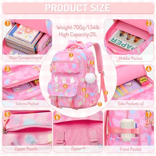 School Backpacks for Girls - Cute Girls Backpack with Multifunctional Pockets, 18" Large Capacity Bookbag for Elementary, Middle and High School Students3