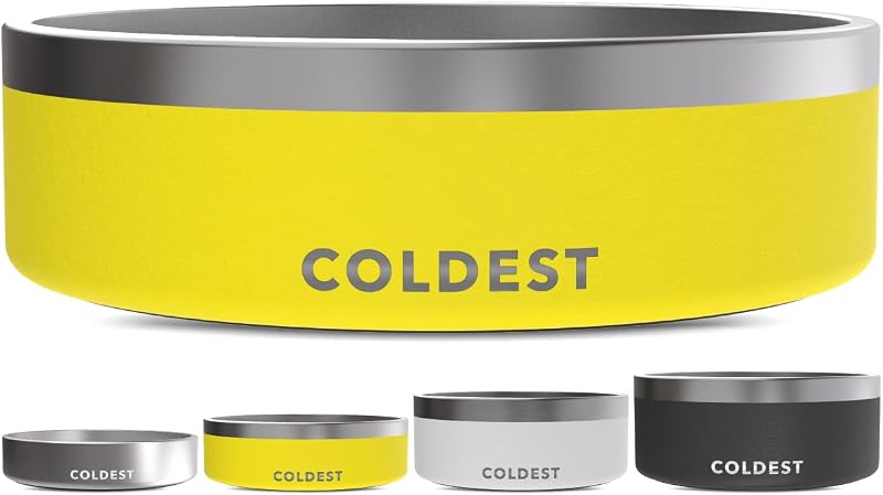 Tigela para Cães e Gatos em Aço Inoxidável com Isolamento de Parede Tripla, Antiderrapante The Coldest Water, 1,24 L, Solar Yellow