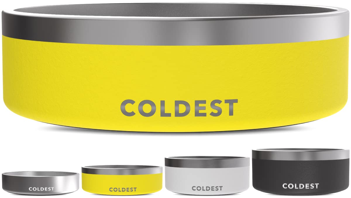 Coldest Dog Bowl - Anti Rust Metal, Non Slip, 3 Layers Insulated Stainless Steel Dog Bowls - Spill Proof & Heavy Duty - Water Bowl for Dogs, Cats & Pets, Dish Washer Safe (42 oz, Solar Yellow) — image 1