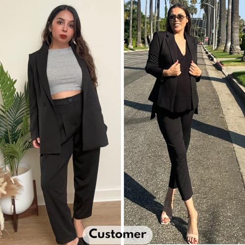 EXLURA Women's Business Blazer and High Elastic Waist Pant Suit Set Loose Fit Casual Fall Winter 2 Piece Suits for Work3