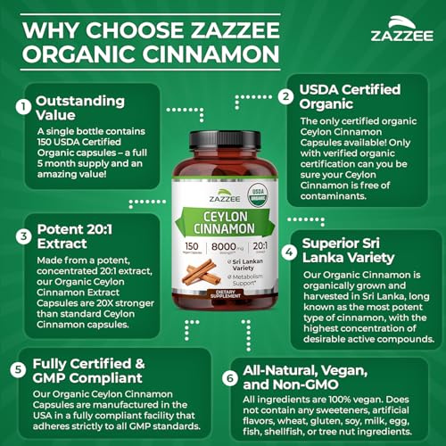 Zazzee Organic Ceylon Cinnamon 20:1 Extract