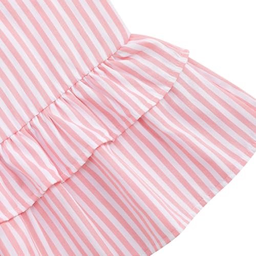 Image of Girl's 2 Piece Striped Outfits Cami Top Wide Leg Pants Ruffle Hem Summer Clothes with 2 Pockets 3-14Y
