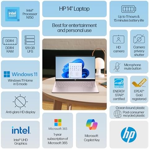 HP 14" Laptop 2026 Edition, Intel Processor, 8GB RAM, 256GB SSD - 1