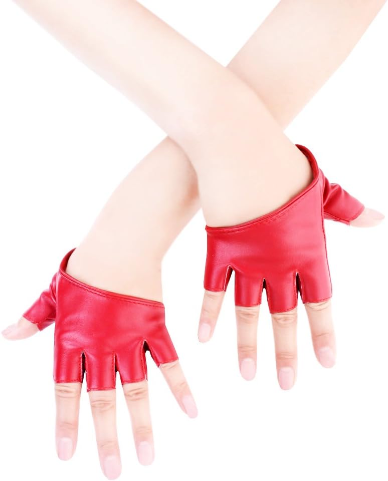 Women Half Palm Half Finger PU Leather Dancing Punk Gloves