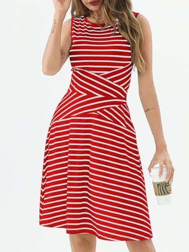 Image of PerZeal Women's Summer Casual Dresses 2025 Sleeveless Striped Mini Dress High Waisted A Line Party Dresses
