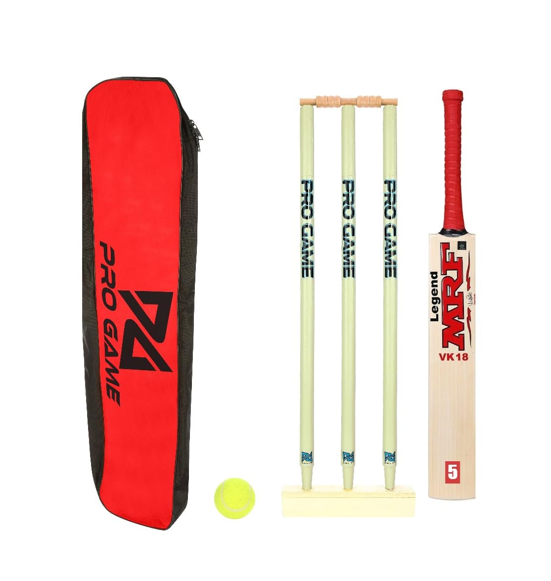 Pro Game MRF Cricket Kit -1Bat 3Wickets 2Bails 1Base 1Ball &1Kit Bag (Size 5 for 10-12Yr) Red_GR (B0CH4VTVQF) Amazon Price History, Amazon Price Tracker