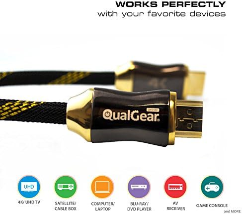 QualGear 3 Feet HDMI Premium Certified 2.0 cable with 24K Gold Plated Contacts, Supports 4K Ultra HD, 3D, 18Gbps, Audio Return Channel, Ethernet (QG-PCBL-HD20-3FT)