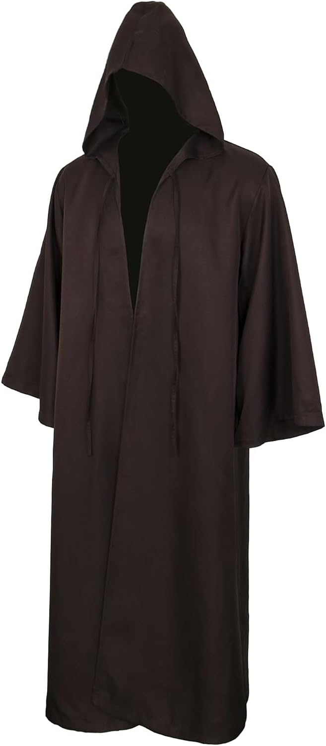 Men Tunic Hooded Robe Cloak Knight Gothic Fancy Dress Halloween Masquerade Cosplay Costume Cape (L, Adult Brown) - Image 3