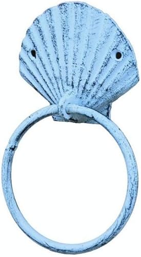 Miniatura 65 de Toallero de hierro fundido de plata antigua de 8.5 pulgadas - Decoración de conchas marinas - Decoración del hogar del mar Plata,Hierro fundido,Azul
