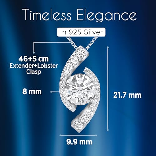 Moissanite Necklace Gift for Her Anniversary Present for Wife Girlfriend Mom Platinum Plated Sterling Silver 1–2 Carat, D, (VSS1) Moissanite Necklace Gift for Women Mother’s Day Valentine’s Day Christmas Day3