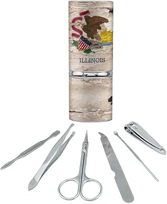 Rustic Illinois State Flag Distressed USA Stainless Steel Manicure Pedicure Grooming Beauty Care Travel Kit
