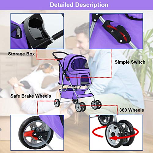 BestPet Pet Stroller Cat Dog Cage Stroller Travel Folding Carrier - Image 5