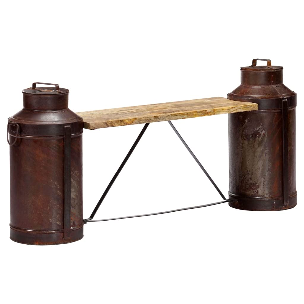 Ławka do siedzenia z dzbankiem na mleko z litego drewna, 150 x 33 x 64 cm, wyjątkowy rysunek słojów drewna do wejścia, stabilne siedzisko, nie wymaga montażu