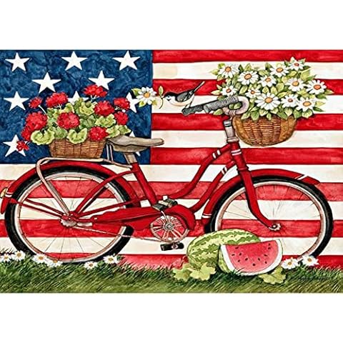 LazyFold Independence Day Diamond Painting Kits,Flowers Bicycles 5D Diamond Painting Kits for Adults Beginners,Full Round Drill Gem Art Kit,Home Wall Decor 12 x 16 Inch Cover