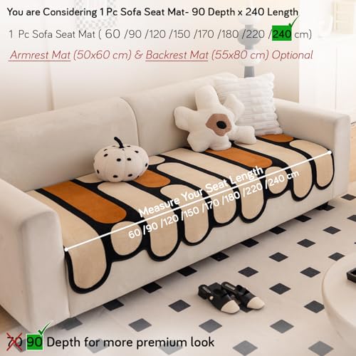 Image of HOKIPO 'Moderna Curves' All Season Sofa Cover Mat for 1 /2 /3 Seater & L Shape Sofa. Make Your Own Sofa Cover Set, Anti-Slip Mat Length 90(D) x 240(L) cm, Oyster Beige (AR-6310-BGE)