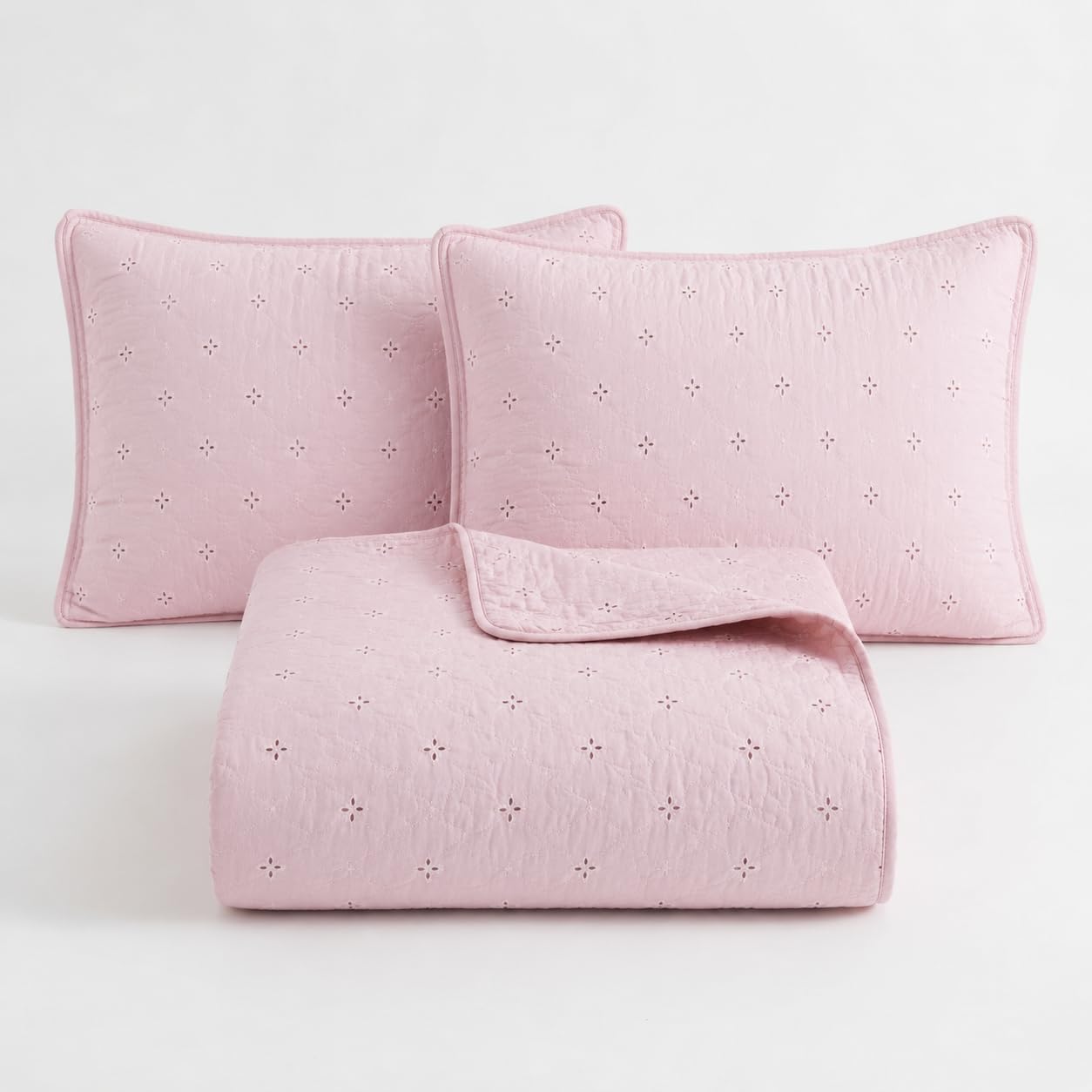 StylemyBedroom Ultrasonic Floral Bedspread Set - Soft Microfiber Quilted Coverlet for All Seasons - Includes Matching Pillow Shams (Pink, Super King)