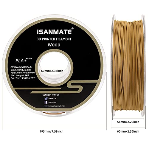 Image of iSANMATE 3D Printer Filament - Yellow Pear PLA+ Wood Filament 1.75mm, 1kg Spool (20% Real Wood Fiber)