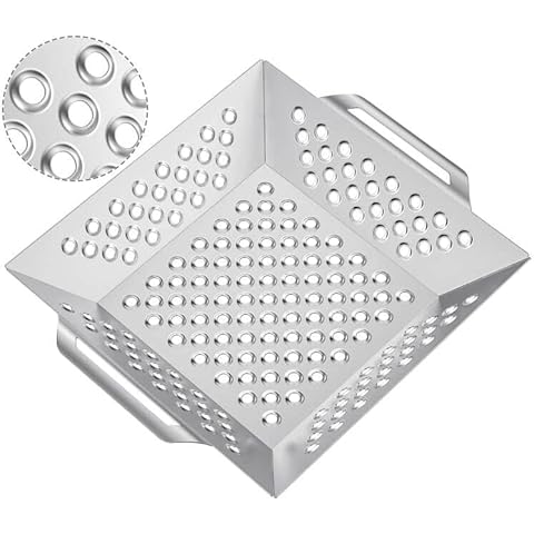Onlyfire Chef Universal Grill Basket, Stainless Steel Grilling Pan for Seafood, Meats, Vegetables, Great for Most Grills, Smokers(12x12x2.3 inches) Cover